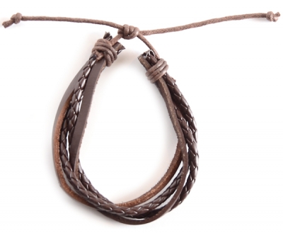 Homeward Bound Leather Strap & Braid Adjustable Bracelet