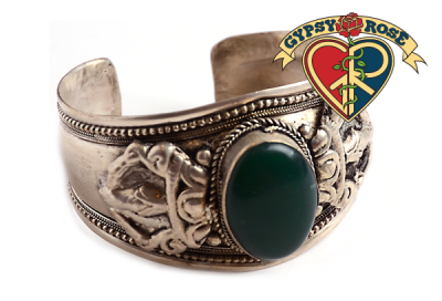 Sweet Melissa Antique Silvertone Wrist Cuff w/ Center Stone