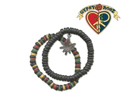 Set Of Two Rasta Pot Leaf Charm Bracelet