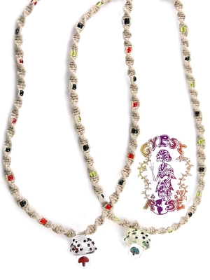 GLASS MUSHROOM WITH GLASS BEADS HEMP CHOKER