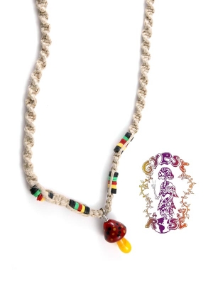 MUSHROOM WITH RASTA BEADS HEMP CHOKER
