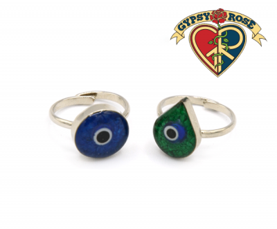 Geometric Shaped Stone Chip Inlay With Evil Eye Charm Ring