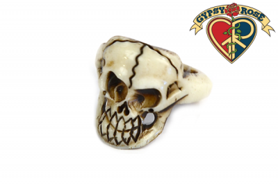 Wide Eyed Skull Carved Bone Phatty Ring