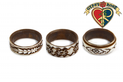 Native American Assorted Patterns Carved Bone Band Ring
