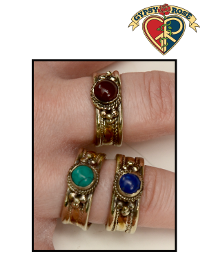 Ancient Wisdom 3 Color Metal with Gemstone Adjustable Ring