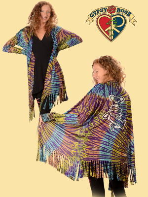 Dancing Bears Grateful Dead Tye Dye Fringe Cardigan