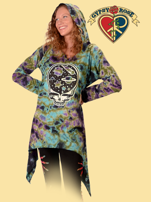 Stealie The Night Away Grateful Dead Tye Dye Spandex Blend Hooded Dress