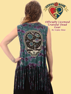 Grateful Dead Stealie The Night Away Tye Dye Fringe Vest