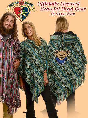 Grateful Dead Bear Face Brushed Gheri Cape Poncho