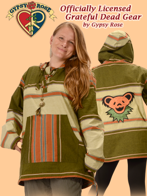 Grateful Dead Bear Face Hand Embroidered Striped Shyama Hoodie