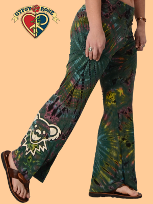 Grateful Dead Bear Face Tye Dye Stretchy Wide Leg Pants