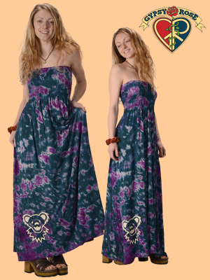 Grateful Dead Bear Face Tye Dye Spandex Blend Strapless Dress
