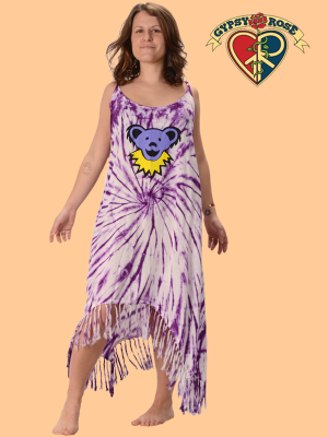 Grateful Dead Bear Face Tye Dye Viscose Fringe String Dress