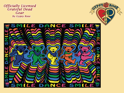 Grateful Dead Dancing Bears Smile and Dance Psychedelic Twin Tapestry