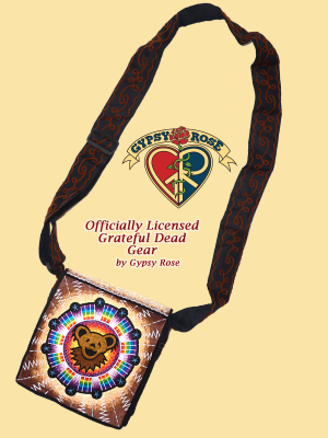Grateful Dead Dancing Bear Face Mandala Hand Embroidered Messenger Bag