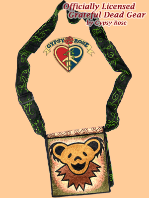 Grateful Dead Dancing Bear Face Hand Embroidered Messenger Bag