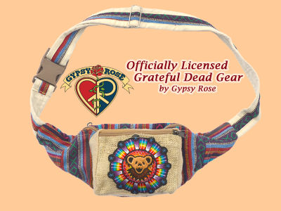 Grateful Dead Bear Face Rainbow Mandala Hand Embroidered Cotton Hip Satchel