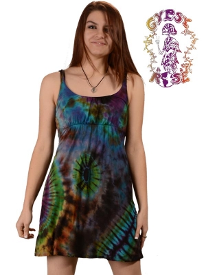 BRAIN ESCAPE TYE DYE SPANDEX BLEND SHORT SUNDRESS WITH BRAID STRAPS