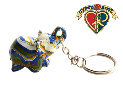 Colorful Thai Lucky Elephant Carved Keychain
