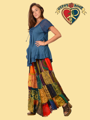 FESTIVE PATCHWORK PRINT TWIRL SKIRT