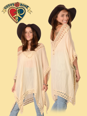 COTTON POLY BLEND CROCHET PONCHO