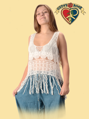 Heart Of Gold Crochet Fringed Sleeveless Top