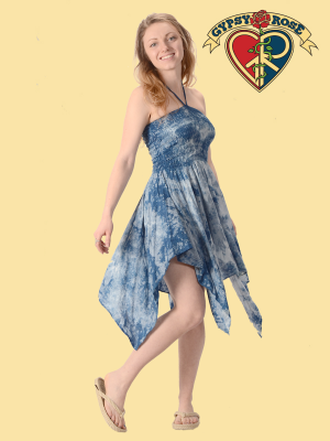 Natural Indigo Tye Dye Rayon Fairy Cut Skirt Dress