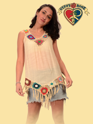 Free Fallin' Cotton Poly Blend Crochet Fringe Blouse