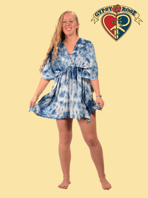 Natural Indigo Tye Dye Rayon Hidden Sleeve Poncho Dress