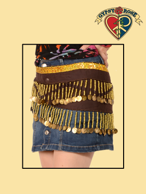 Gypsy Caravan Bellydance Bead And Coin Fringe Hip Scarf