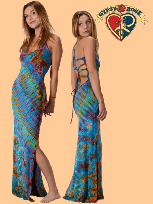 Electric Lady String Back Tye Dye Spandex Blend Maxi Dress
