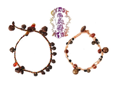 DANCIN' CARAVAN BRAID LEATHER BRACELET WITH BEADS & BELLS