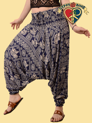 Jungle Groove Elephant Print Rayon Funky Style Harem Pants