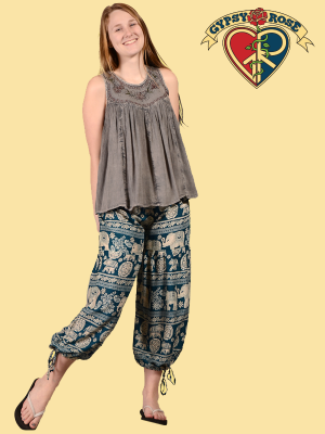 Jungle Groove Elephant Print Rayon 2-Way Palazzo / Harem Pants