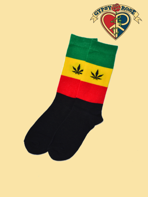 Rebel Soul Rasta Stripe Tall Socks with Hemp Leaf