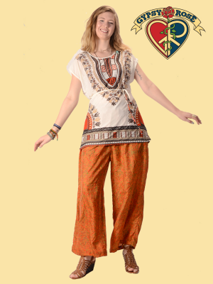 Haight Street Printed Polyester Tie Waist  Blouse