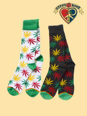Holy Smokes Rasta Hemp Leaf Tall Socks