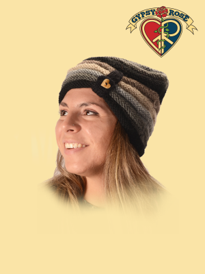 Beanie Heart Button Stripped Wool Hat