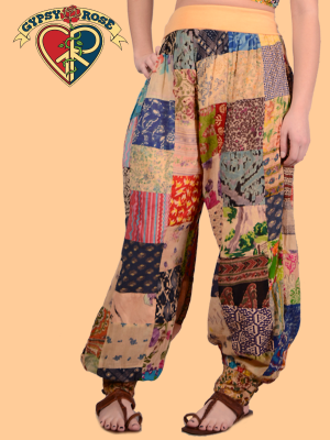Band On The Run Yoga Waistband Patchwork Printed Cotton Harem Pants