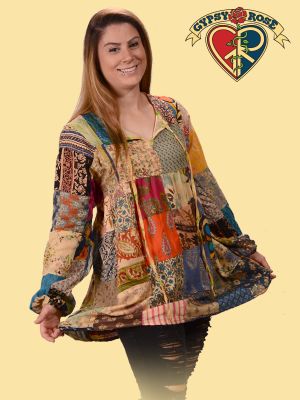 You Got Soul Patchwork Printed Cotton Hippie Top