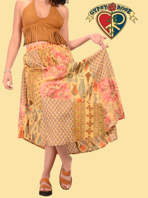 Twist And Shout Cotton Print Patchwork Panel Skirt