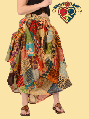 Festy Style Diamond Patchwork Finger Loops Skirt