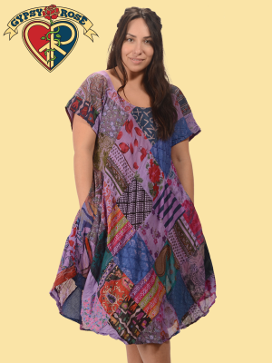 Little Wing Patchwork Printed Cotton Short Dress