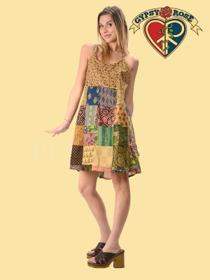 Cotton Print Patchwork String Dress