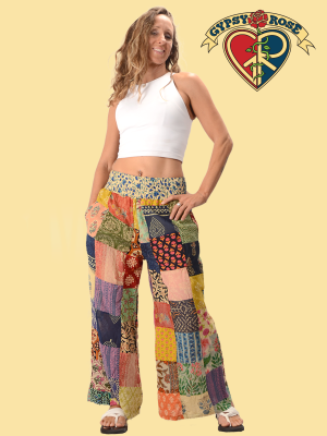 Cotton Print Patchwork Flare Pants