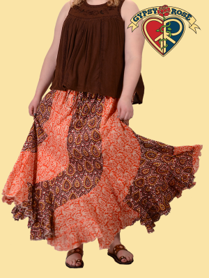 FESTIVAL GODDESS XL PRINTED COTTON SWIRL-STYLE PATCHWORK SKIRT