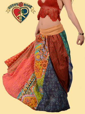 Sweet Spinner Girl Printed Cotton Patchwork Skirt w/ Super Comfy Waistband