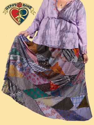 Night Moves Rough Cut Over Dye Patchwork Skirt