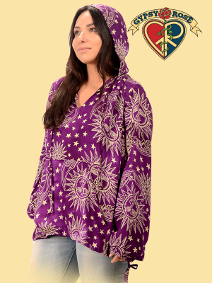 Celestial Print Rayon Lightweight Hoodie