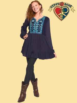 Long Sleeve Embroidered and Mirror Work Peasant Flare Blouse